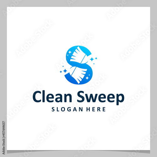 Inspiration logo design clean broom with initial letter S. Premium vector