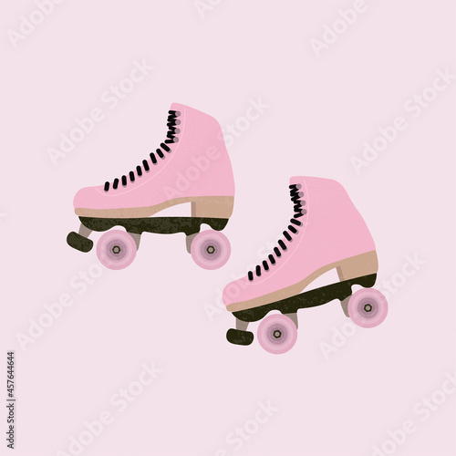 Pink roller skates. 90s pink aesthetic vintage. Retro poster design for web and print use. 