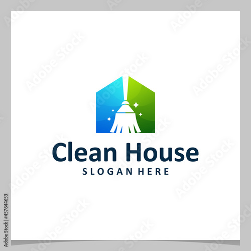 Inspiration logo design clean broom with house logo. Premium vector