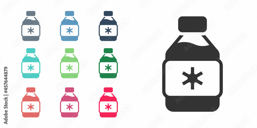 Black Bottle of medicine syrup icon isolated on white background. Set icons colorful. Vector Black Bottle of medicine syrup icon isolated on white background. Set icons colorful. Vector
