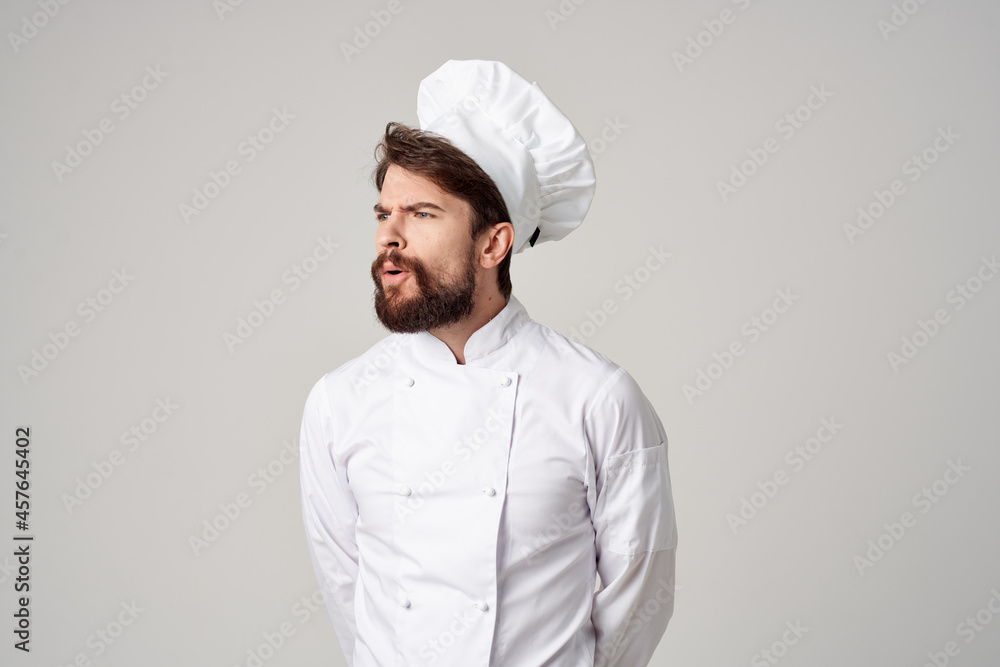 bearded man work uniform profession kitchen stuff posing studio bearded man work uniform profession kitchen stuff posing studio