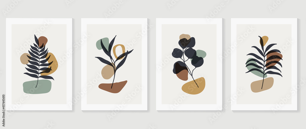 Botanical wall art vector set. Foliage line art drawing with abstract shape. Abstract Plant Art design for print, cover, wallpaper, Minimal and natural wall art. Vector illustration. Botanical wall art vector set. Foliage line art drawing with abstract shape. Abstract Plant Art design for print, cover, wallpaper, Minimal and natural wall art. Vector illustration.