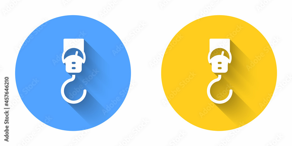 White Spring scale icon isolated with long shadow background. Balance for weighing. Determination of weight. Circle button. Vector