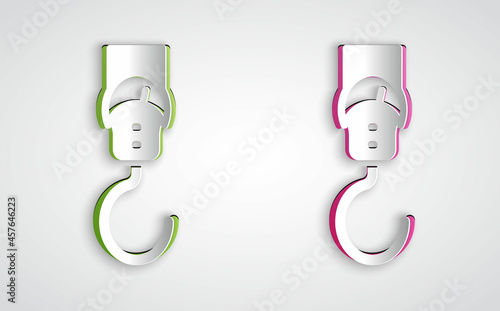 Paper cut Spring scale icon isolated on grey background. Balance for weighing. Determination of weight. Paper art style. Vector
