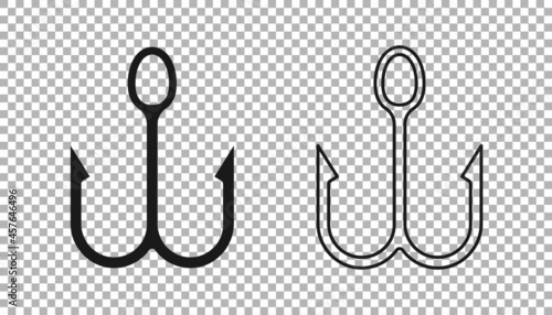 Black Fishing hook icon isolated on transparent background. Fishing tackle. Vector