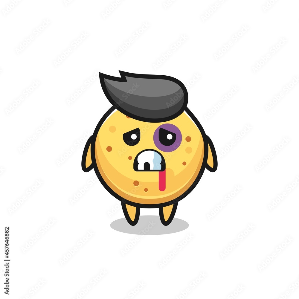 injured potato chip character with a bruised face injured potato chip character with a bruised face