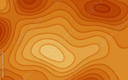 Abstract orange realistic papercut decoration textured with wavy layers. 3d topography relief. Carving art. Vector illustration. Cover layout template.
