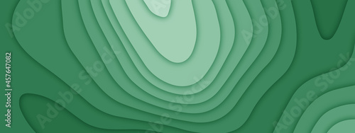 Abstract green realistic papercut decoration textured with wavy layers. 3d topography relief. Carving art. Vector illustration. Cover layout template.