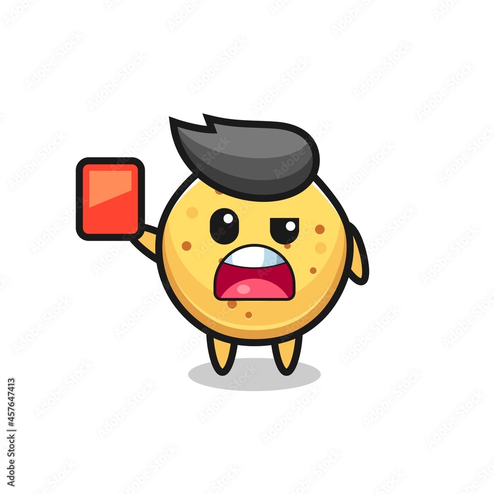 potato chip cute mascot as referee giving a red card