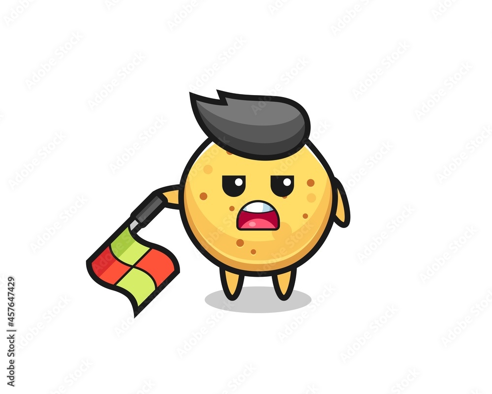 potato chip character as line judge hold the flag down at a 45 degree angle potato chip character as line judge hold the flag down at a 45 degree angle