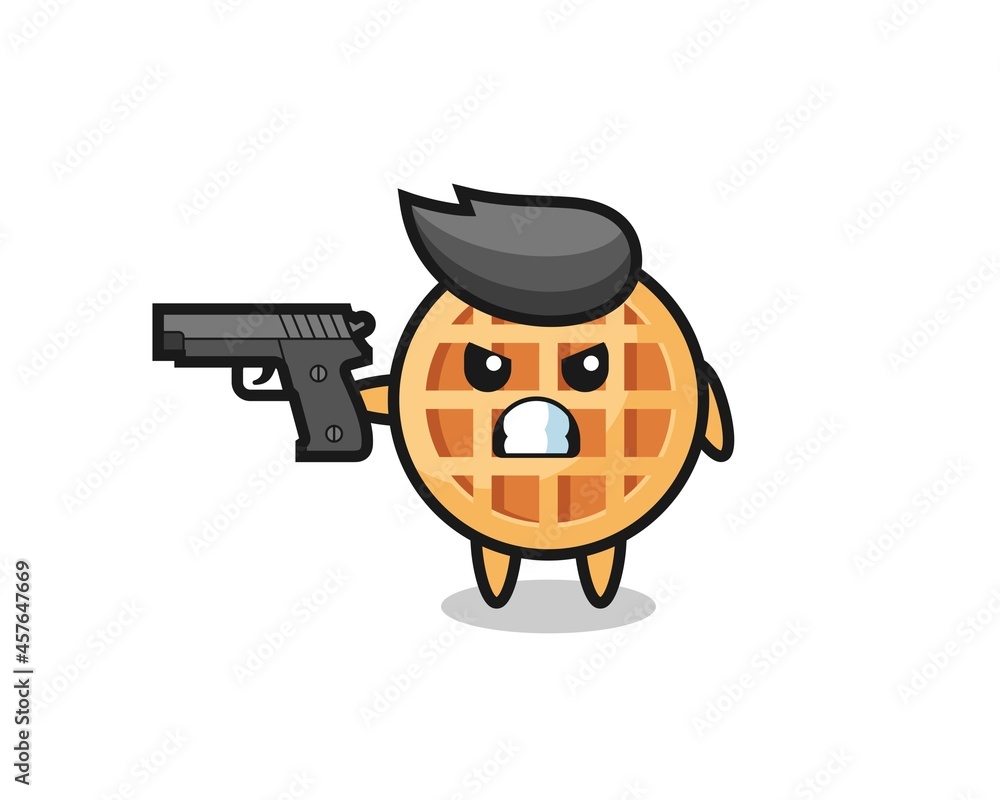 the cute circle waffle character shoot with a gun the cute circle waffle character shoot with a gun