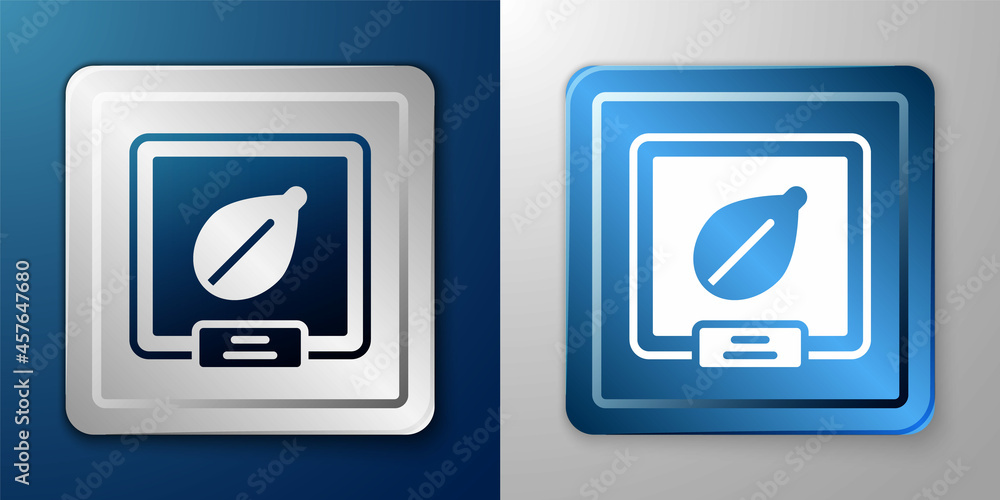 White Seeds of a specific plant icon isolated on blue and grey background. Silver and blue square button. Vector White Seeds of a specific plant icon isolated on blue and grey background. Silver and blue square button. Vector