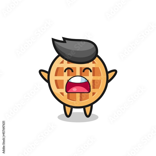 cute circle waffle mascot with a yawn expression