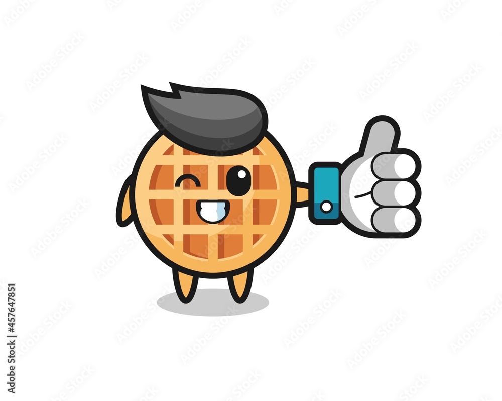 Obraz premium cute circle waffle with social media thumbs up symbol