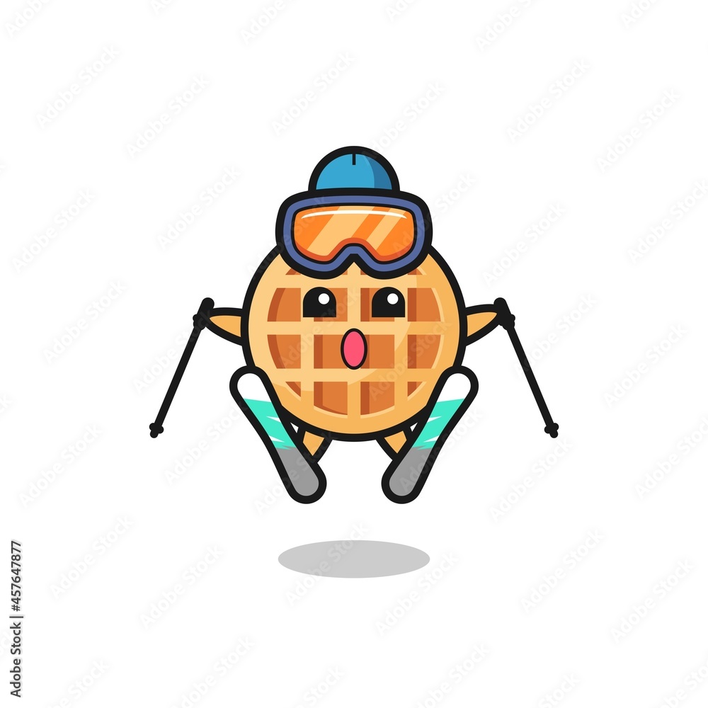 circle waffle mascot character as a ski player