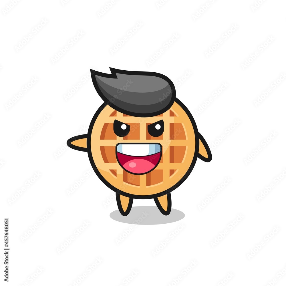 circle waffle cartoon with very excited pose