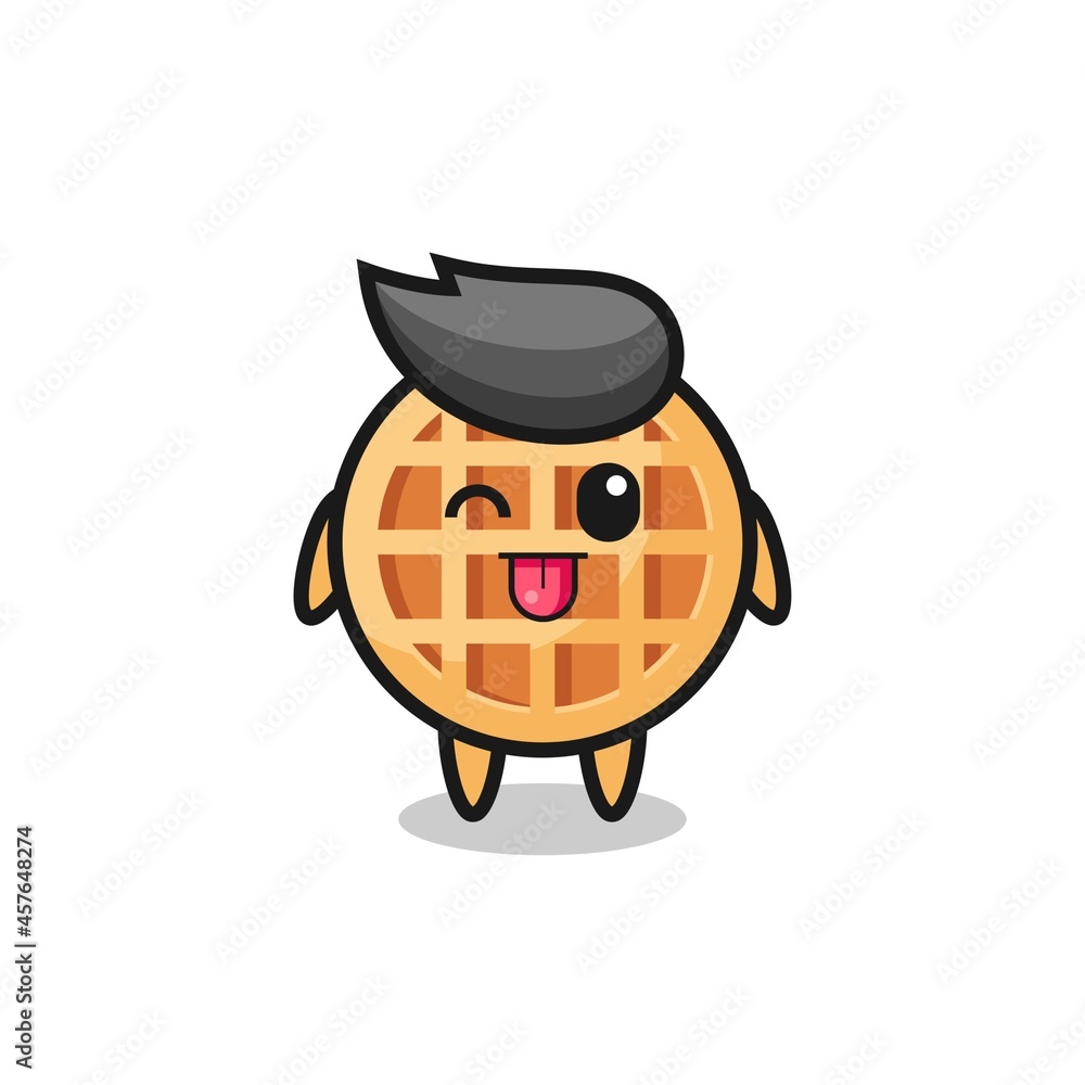cute circle waffle character in sweet expression while sticking out her tongue