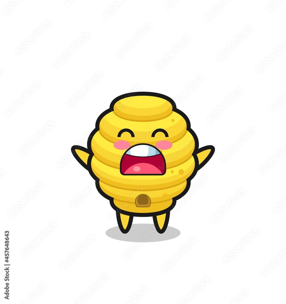 cute bee hive mascot with a yawn expression cute bee hive mascot with a yawn expression