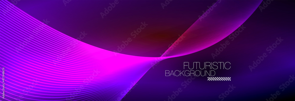 Abstract neon glowing light in the dark with waves. Shiny magic energy and motion concept, vector abstract wallpaper background Abstract neon glowing light in the dark with waves. Shiny magic energy and motion concept, vector abstract wallpaper background
