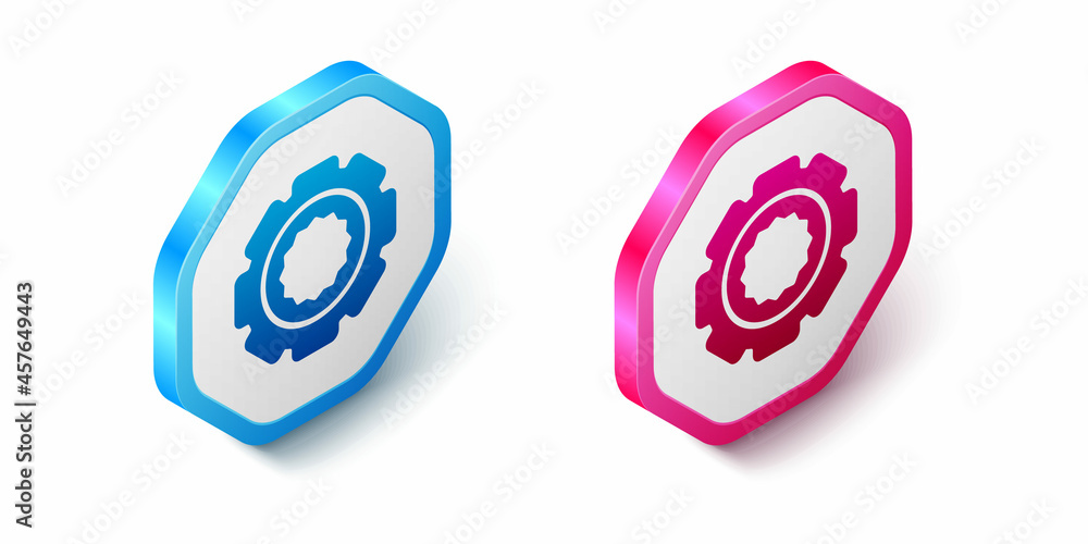 Isometric Gear icon isolated on white background. Cogwheel gear settings sign. Cog symbol. Hexagon button. Vector Isometric Gear icon isolated on white background. Cogwheel gear settings sign. Cog symbol. Hexagon button. Vector