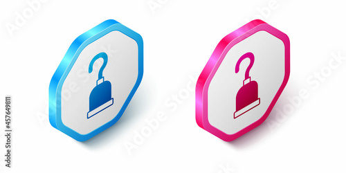 Isometric Pirate hook icon isolated on white background. Happy Halloween party. Hexagon button. Vector