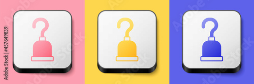 Isometric Pirate hook icon isolated on pink, yellow and blue background. Happy Halloween party. Square button. Vector