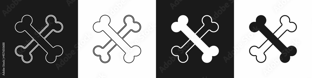 Set Crossed bones icon isolated on black and white background. Pets food symbol. Happy Halloween party. Vector Set Crossed bones icon isolated on black and white background. Pets food symbol. Happy Halloween party. Vector
