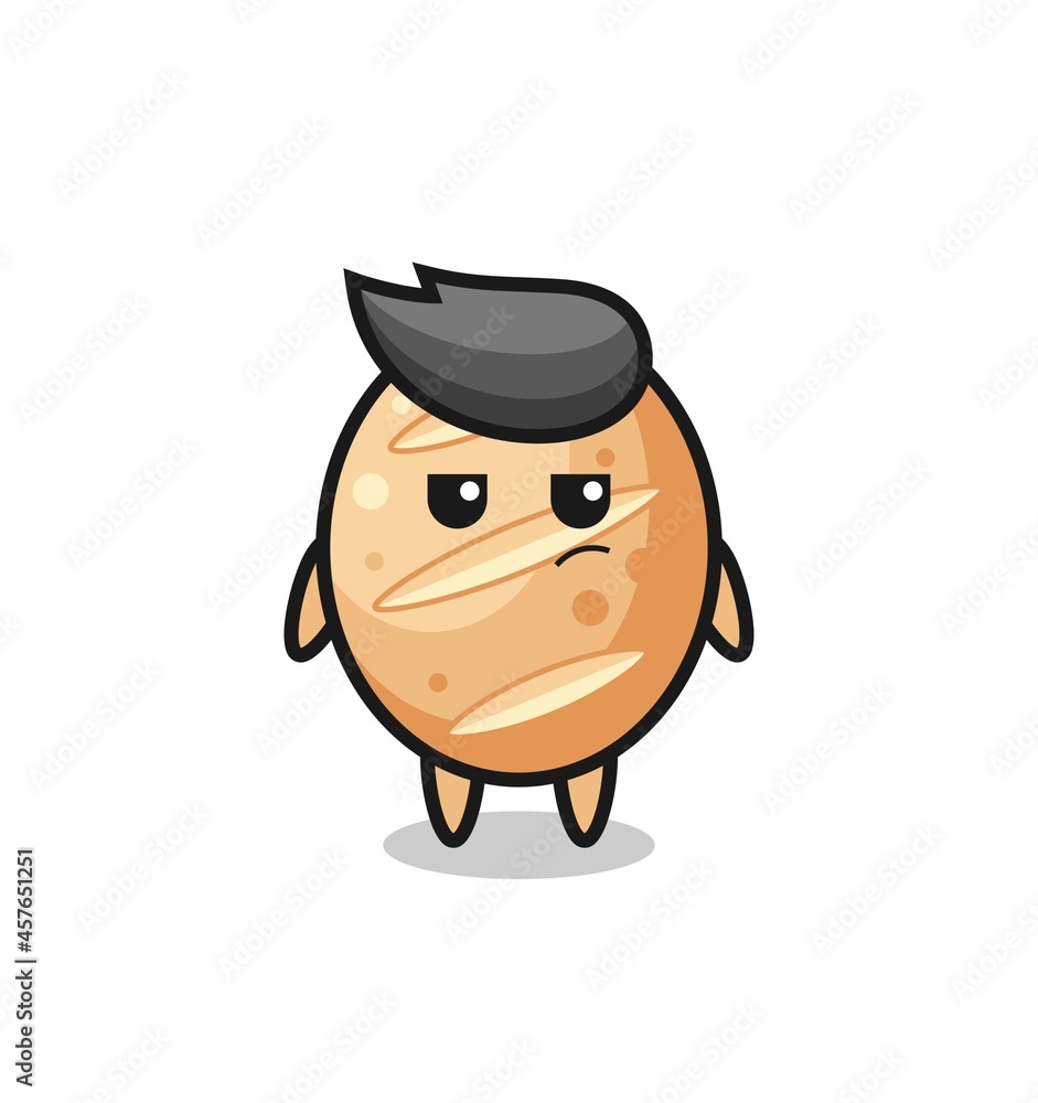 cute french bread character with suspicious expression