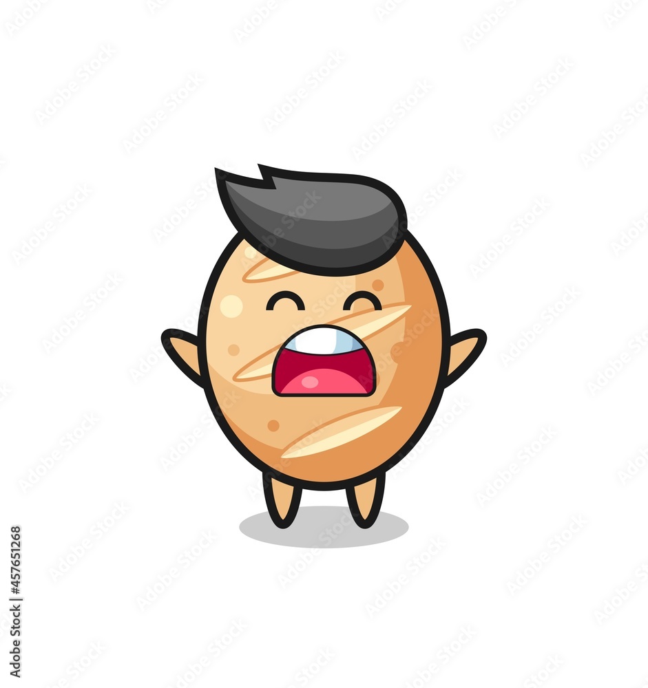cute french bread mascot with a yawn expression cute french bread mascot with a yawn expression