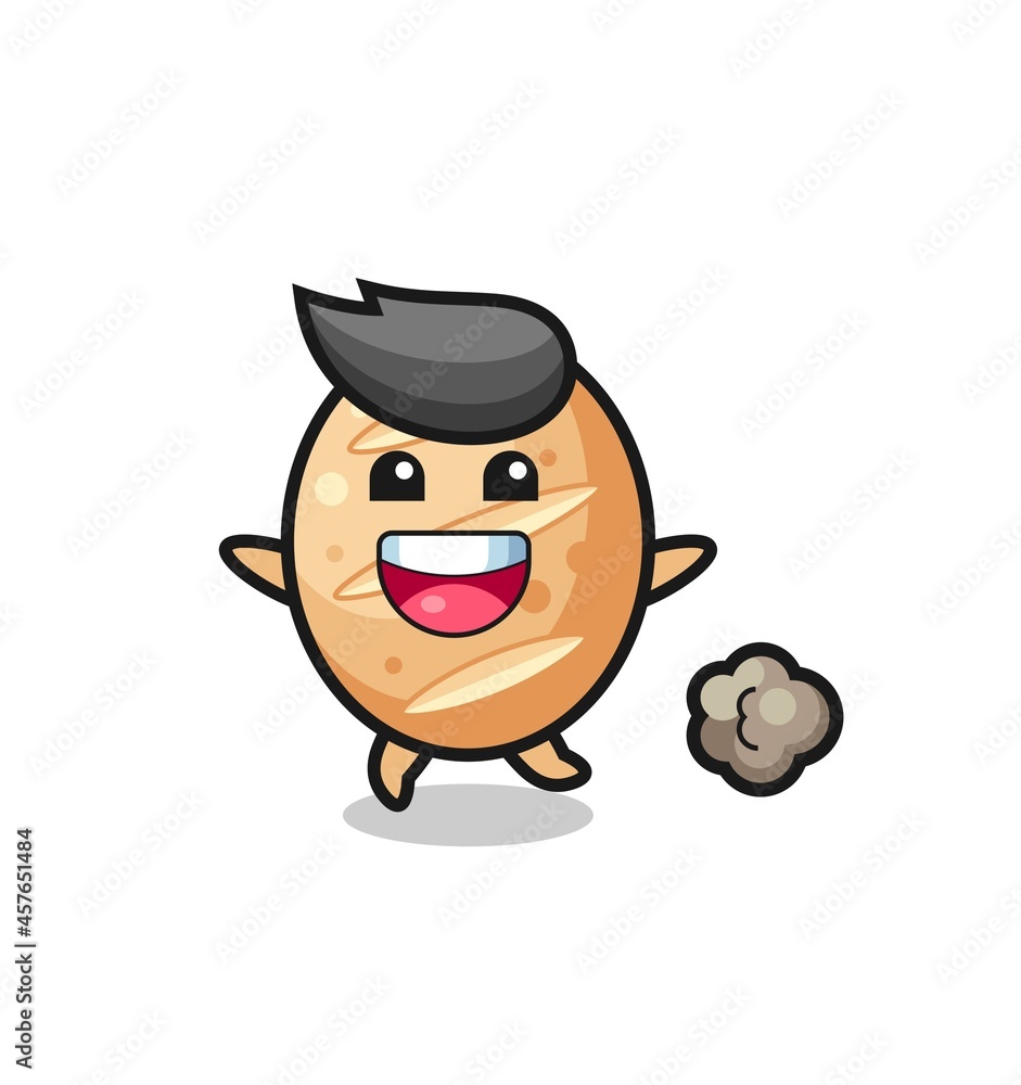 the happy french bread cartoon with running pose