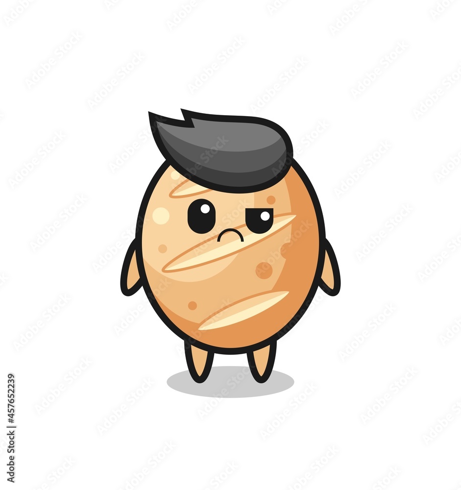the mascot of the french bread with sceptical face