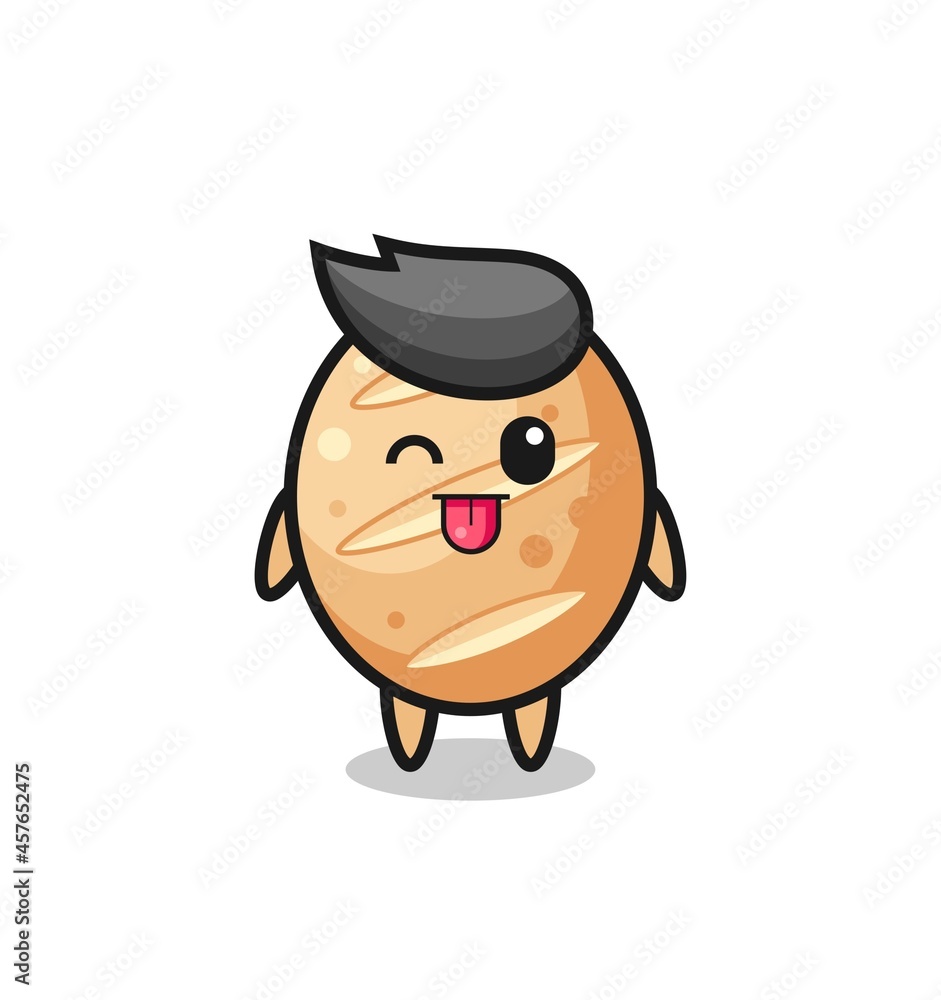 cute french bread character in sweet expression while sticking out her tongue cute french bread character in sweet expression while sticking out her tongue
