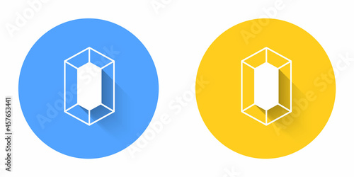 White Gem stone icon isolated with long shadow background. Jewelry symbol. Diamond. Circle button. Vector