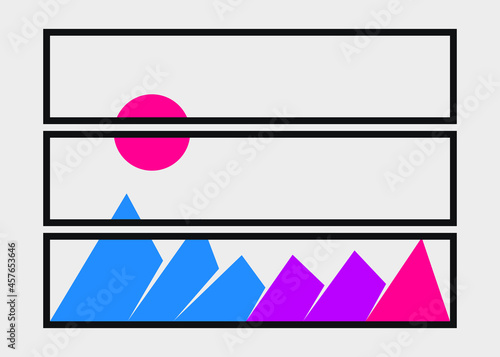 Geometric Mountains silhouette landscape art poster illustration