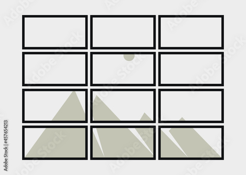 Geometric Mountains silhouette landscape art poster illustration