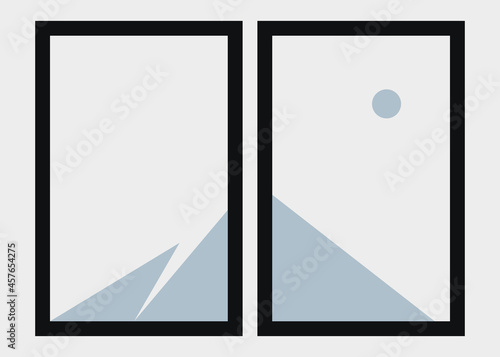 Geometric Mountains silhouette landscape art poster illustration