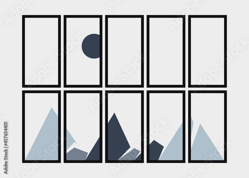 Geometric Mountains silhouette landscape art poster illustration