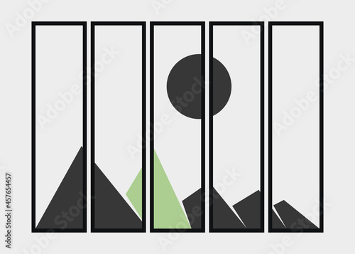 Geometric Mountains silhouette landscape art poster illustration