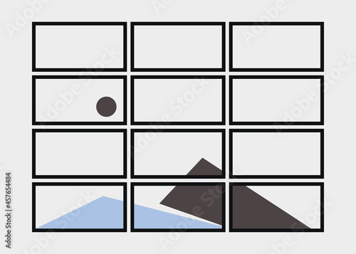 Geometric Mountains silhouette landscape art poster illustration