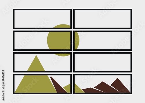 Geometric Mountains silhouette landscape art poster illustration