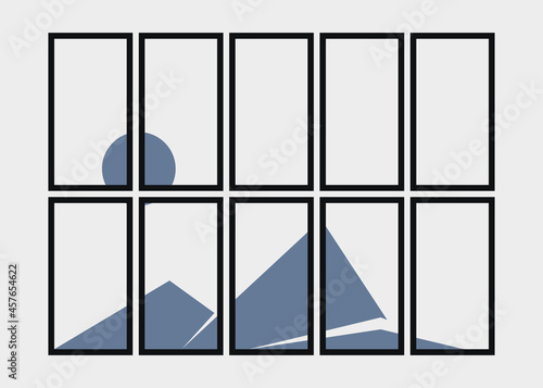 Geometric Mountains silhouette landscape art poster illustration