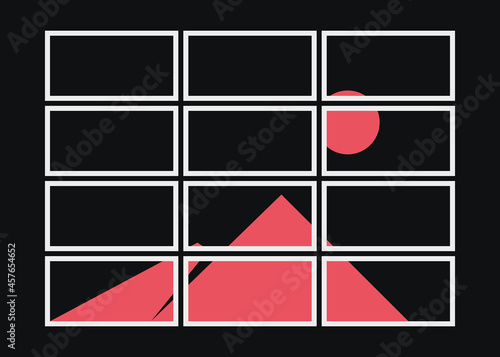 Geometric Mountains silhouette landscape art poster illustration