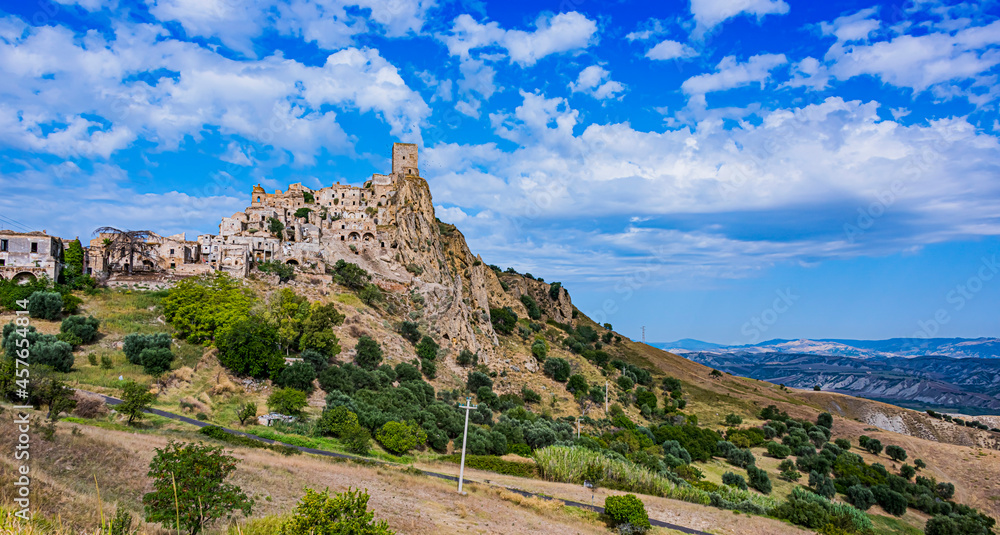 View of Craco, a ghost town near Matera, Basilicata, Italy