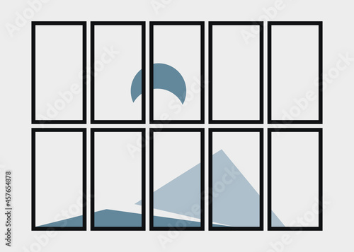Geometric Mountains silhouette landscape art poster illustration