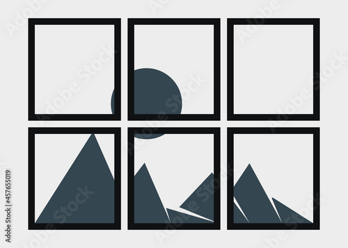 Geometric Mountains silhouette landscape art poster illustration