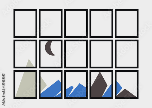 Geometric Mountains silhouette landscape art poster illustration