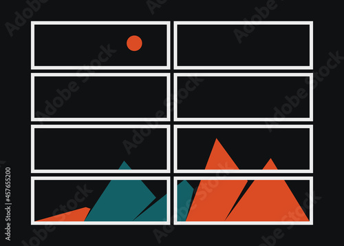 Geometric Mountains silhouette landscape art poster illustration