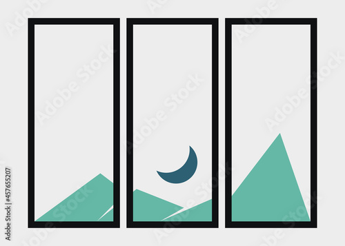 Geometric Mountains silhouette landscape art poster illustration