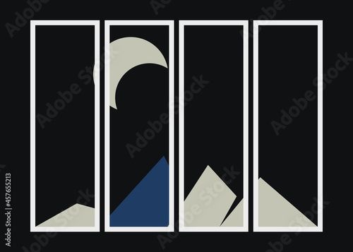 Geometric Mountains silhouette landscape art poster illustration