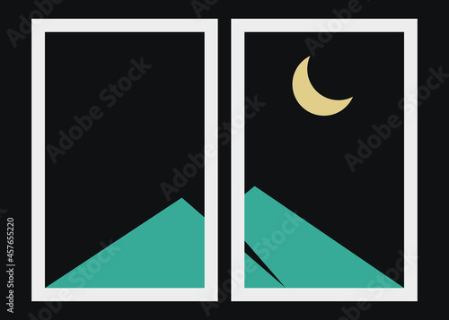 Geometric Mountains silhouette landscape art poster illustration
